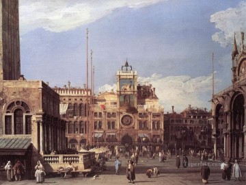 Canaletto Painting - Piazza San Marco La Torre del Reloj Canaletto